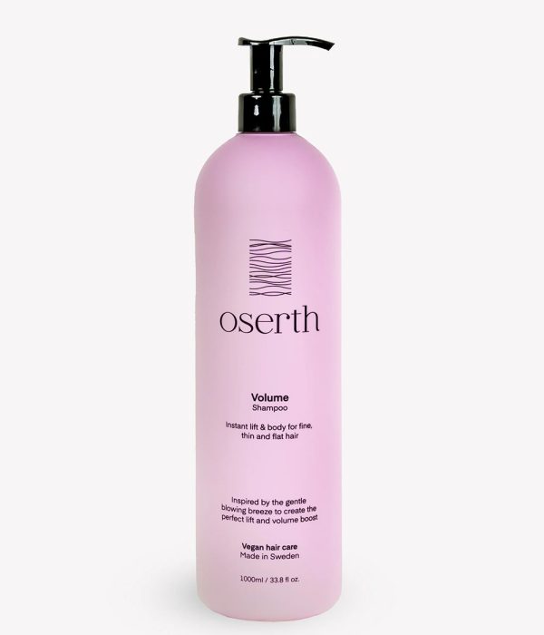 شامپو Oserth Volume ساخت سوئد با فرمول وگان، مناسب موهای نازک و کم‌حجم. پاکسازی ملایم، افزایش حجم ظاهری، تقویت، نرمی و درخشندگی مو برای استفاده روزانه